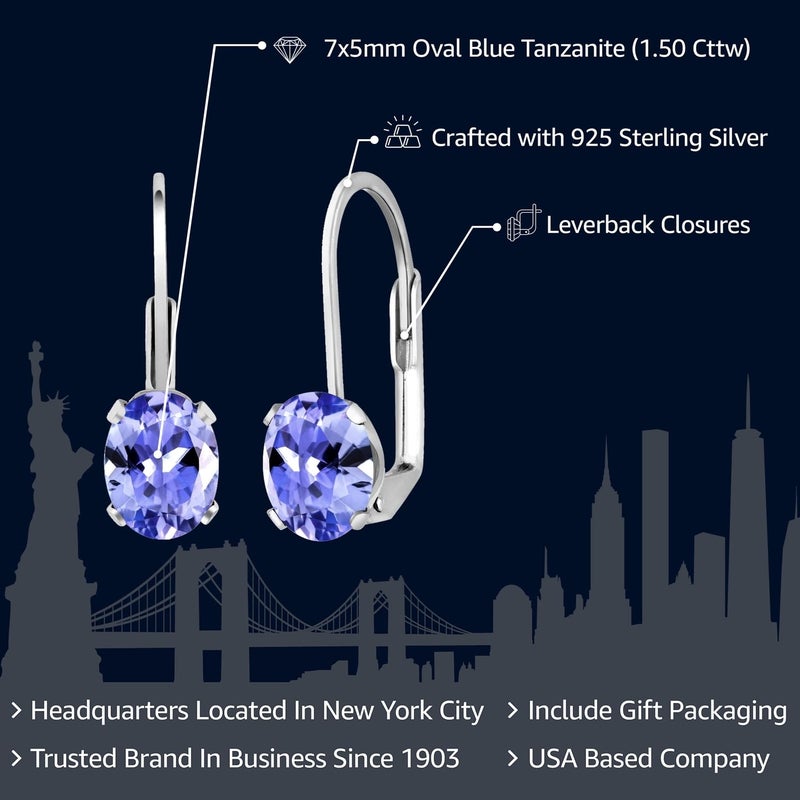 Gem Stone King Oval Leverback Earrings for Women | 925 Sterling Silver | 7X5MM Oval Gemstone Birthstone | Fine Jewelry for Her Mom Wife - Image 2